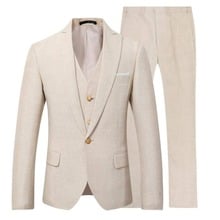 Mens 3 Piece Linen Suit Set Blazer Jacket Tux Vest Suit Pants Formal Business New 2024 - buy cheap