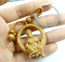 Mahogany Three-dimensional Engraving Keychain Lifelike Guanyin Keyring gift for friends women men jewelry car keychain 2pcs 2024 - buy cheap