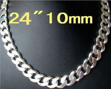 Cool men jewelry Wholesale fashion  silver plated beautiful new big chain 10MM 24 inch necklace Super price ! 2024 - buy cheap