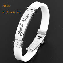 RIVCA 12 Constellations Bracelet 2018 New Fashion Jewelry White Bracelet Stainless Steel Men Casual Zodiac Signs Punk Bracelet 2024 - buy cheap