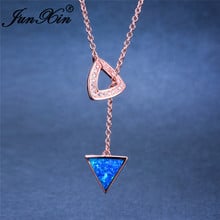 JUNXIN Sexy Triangle Pendant Tassel Necklaces For Women White Gold Rose Gold Color Bridal Blue White Fire Opal Clavicle Necklace 2024 - buy cheap