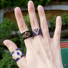 FAIRYWOO-anillo con cuentas hechas a mano para mujer, sortija negra geométrica, estilo étnico, Miyuki 2024 - compra barato