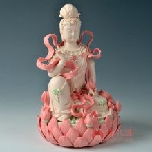 10" Elaborate Chinese Dehua Colored Porcelain Kwan-yin Guanyin Buddha Lotus Statue  No.2 2024 - buy cheap