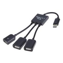 Cabo extensor usb 3.1 tipo c para 2 portas, usb hub + micro usb, hub otg para macbook para pc, laptop e telefone 2024 - compre barato