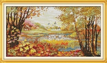 Conjunto de bordado de punto de cruz para manualidades, conjunto para bordado, hermosa vista del patrón del árbol del lago, decoración de pintura de punto de cruz, novedad 2024 - compra barato