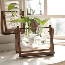 Creative Hydroponic Plant Set with Wooden Frame Transparent Vase for Home Decoration Glass Tabletop Plant Bonsai Decor Ornaments 2024 - buy cheap