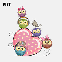YJZT  14.7CM*16.6CM Pink Heart Shape And A Group Of Little Owls PVC  Car Sticker 11-01307 2024 - buy cheap