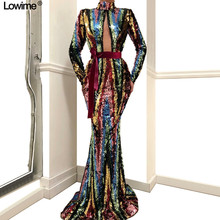 Special Design Long Sparkly Prom Dresses 2019 Mermaid Long Sleeve High Neck Evening Party Gowns Robe De Soiree Abendkleider 2024 - buy cheap