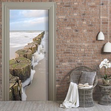 3D Stumps Near Sea Beach  Door Picture  Mural Sickers Door Sticker Wallpaper Decals Home Decoration 20181208001 2024 - buy cheap