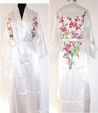 New White Chinese Women's Silk Robe Gown Novelty Embroidered Sleepwear Kimono Yukata Gown Flower S M L XL XXL XXXL W3S001 2024 - buy cheap