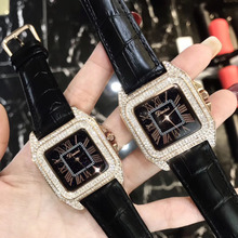 Relógio de pulso feminino, relógio quadrado vintage com cristais de strass, à prova d'água em couro legítimo, 2 tamanhos 2024 - compre barato