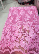 Sequins Net Tulle Lace Fabric 2018 Latest High Quality Wedding Laces Nigeria Embroidery Mesh Guipure Laces Fabric black, pink 2024 - buy cheap