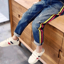 2021 boys jeans children's casual trousers big boy spring and autumn thin section stretch pants tide 2024 - buy cheap