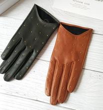 Women's Spring Autumn Natural Sheepskin Leather Gloves Female Genuine Leather Punk Style Rivet Motorcycle Driving Gloves R755 2024 - buy cheap