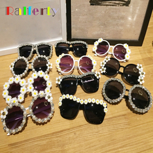 Ralferty-gafas de sol de cristal hechas a mano para mujer, anteojos de sol femeninos de lujo con flores, marca ostentosa, con diamantes de imitación, gafas de Festival 2024 - compra barato