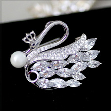 Fashion Crystal Brooch Pin High Quality Elegant Pearl Crown Swan Brooches for Women Animal Broche Wedding Banquet Corsage Pins 2024 - buy cheap