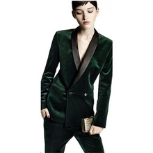 Темно-зеленый бархатный женский элегантный офисный костюм с лацканами и шалью, модные костюмы из 2 предметов, Женская деловая форма, костюмы на заказ 2024 - купить недорого