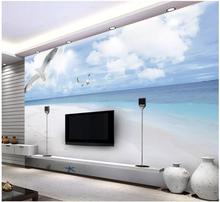 Personalizado foto papel de parede 3d para paredes 3 d céu azul, nuvens brancas, praia de gaivota, seascape mural tv fundo decoração da parede 2024 - compre barato