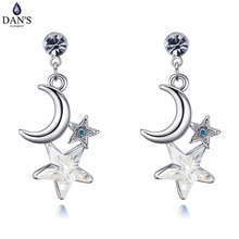 Dan's element brincos prateados com cristais reais, lua e estrela simples, para mulheres, presente de dia dos namorados, nova moda 127212 2024 - compre barato