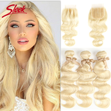 Sleek Mink Human Hair Blonde613 Bundles With Closure Brazilian Body Wave 3 4 Bundles With Closure Hair Extension Remy Human Hair 2024 - buy cheap