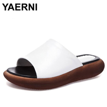 YAERNI    2019 Newest Soft Comhide Summer Leather Sandals Ladies Slippers Casual Shoes Platform Simple Open Shoes Woman Sandals 2024 - buy cheap