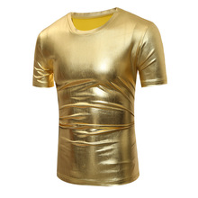 Блестящая металлическая Мужская футболка с золотым покрытием, 2017, футболка для ночного клуба, Homme, облегающая футболка с коротким рукавом, мужская повседневная футболка в стиле хип-хоп 2024 - купить недорого