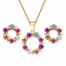 Gold Colorful Rhinestone Necklace Earrings Sets Women Crystal Round Circle Pendant Statement Choker Wedding Bridal Jewelry Set 2024 - buy cheap