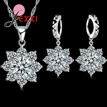 Top Qualtiy Romantic 925 Silver Crystal Snowflake Wedding Jewelry Sets Flower Necklace Drop Earrings for Women Bride 2024 - buy cheap