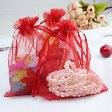 Bolsas de organza pequenas 9x12 cm, personalizáveis, vermelhas, para presente de casamento, bolsas para joias, embalagens 2024 - compre barato