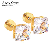 ASONSTEEL 6mm 316L Stainless Steel Square AAA CZ Jewelry Silver Color Stud Earrings Set for Women Steel Earring Jewelry 2024 - compre barato