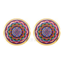 Classic Mandala Flower OM Symbol Buddhism Zen Picture 12mm Glass Dome Cabochon Stud Earring Goden Planted Color Jewelry Women 2024 - buy cheap