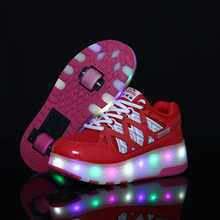 Two Wheels Luminous Sneakers Led Light Roller Skate Shoes for Children Kids Shoes Boys Girls Shoes Light Up Unisex Red Blue 2024 - compre barato