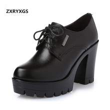Zxryxgs sapatos femininos de salto alto, novos sapatos de couro genuíno, para mulheres, fundo grosso, antiderrapante, quente, primavera, inverno 2021 2024 - compre barato