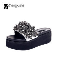 Crystal wedges shoes women summer silver bling platform sandals ladies beach flip flops cozy thick heels slides zapatos mujer 2024 - buy cheap