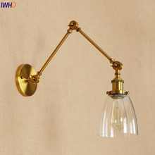 IWHD  Antique Retro Vintage Wall Lamp Gold Glass Shade Loft Industrial Edison Sconce Lighting Adjustable Long Arm Wall Light 2024 - buy cheap