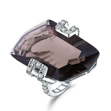 Anel de pedras preciosas para balé feminino, anel de prata esterlina 925 com coquetel vintage, joia fina de quartzo esfumaçado natural para casamento 2024 - compre barato
