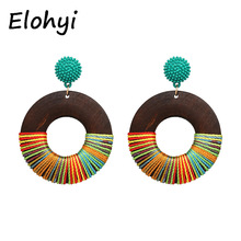 ELOHYI Fashion 7 Colors Wood Handmade Weave Earring Crystal Vintage Statement Earrings For Pendants Eaeeing For Women Gift 2024 - buy cheap