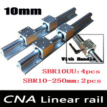 2pcs SBR10 L 250mm linear rail support with 4pcs SBR10UU linear guide auminum bearing sliding block cnc parts with handle 2024 - buy cheap