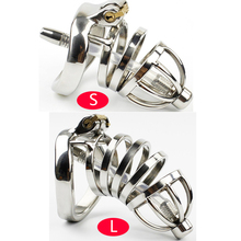 Male Stainless Steel Cock Cage Penis Ring Chastity Device catheter with Stealth New Lock Adult Sex Toy 2024 - buy cheap