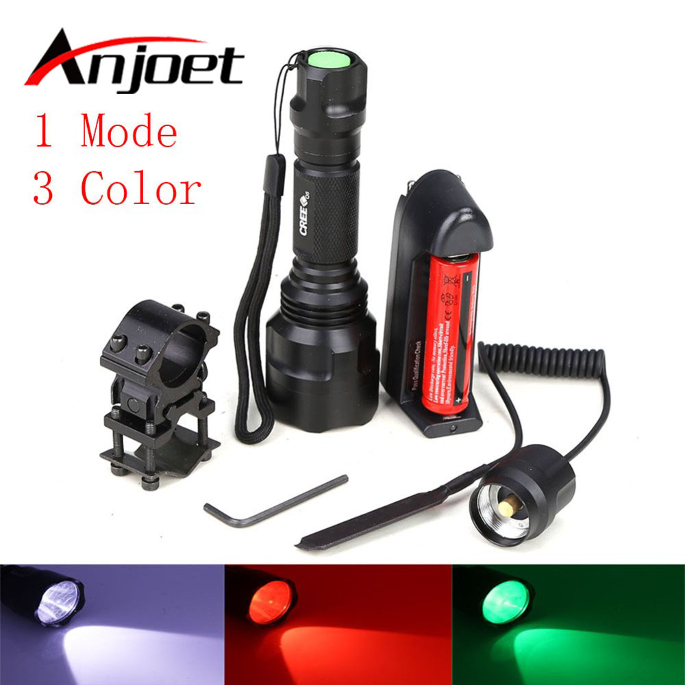 8000Lm Green Red LED Tactical Flashlight Torch Hunting Light Gun Rifle Mount