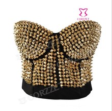 Women Sexy Gold Rivet Bra Party Disco All-over Spike Stud Embellished Bras Metallic Punk Dance Bralet Brassiere Lingerie B Cup 2024 - buy cheap