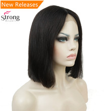 StrongBeaut Natural black Medium Lace Front Wig Blend Human Hair Lace Wigs For Black Women 2024 - buy cheap