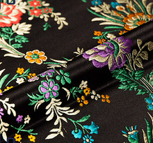 Tejido Damasco brocado de Jacquard, tela para disfraces, artesanía de muebles, patchwork, cojín, 75CM x 50CM, negro floral 2024 - compra barato
