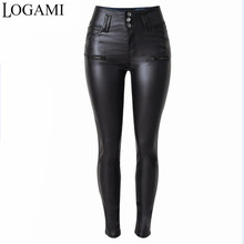 Logami calças femininas de cintura alta de couro preto sexy stretch colado calças compridas femininas 2024 - compre barato