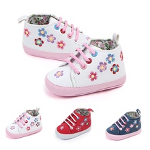 Весенне-Осенняя обувь для маленьких девочек; обувь из искусственной кожи с цветочным принтом для начинающих ходить; прогулочная обувь на мягкой подошве со шнуровкой для новорожденных 2024 - купить недорого