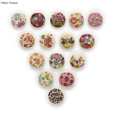 50pcs 2 Hole Mixed Print Flower Wood Buttons Home Sewing Craft Scrapbooking Clothing Decor DIY 18mm 2024 - buy cheap