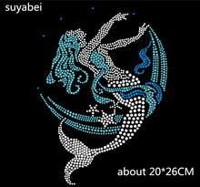 2pc/lot Mermaid iron on crystal transfers design appliques hot fix rhinestone motif designs patch for shirt  pillow 2024 - buy cheap