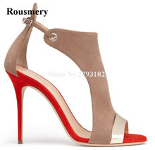 Summer New Fashion Women Open Toe Suede Cut-out Thin Heel Sandals Open Toe Faux Leather Flock Cover High Heel Sandals Dress Shoe 2024 - buy cheap