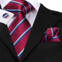 Gravata masculina com lenços em tecido de seda, gravata listrada vermelha com lenços e abotoaduras, conjunto de gravata para festa, casamento e festas de qualidade 2024 - compre barato