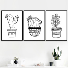 Wall Art Canvas Painting Cactus Flower Black White Minimalism Kids Nordic Posters And Prints Wall Pictures For Living Room Decor 2024 - buy cheap